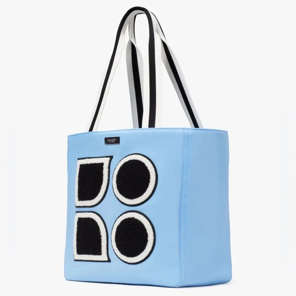 Kate Spade Light Blue Tote with Black and White Design- NWOT